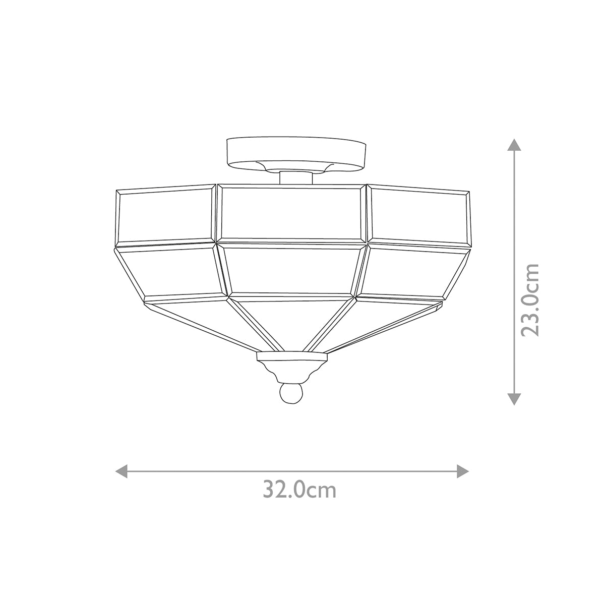 Schéma coté du plafonnier avec dimensions 32 cm de large et 23 cm de haut.