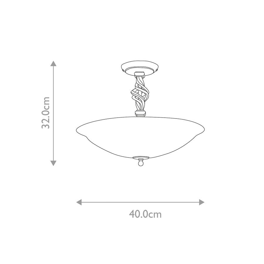 Schéma de dimensions du plafonnier indiquant une hauteur de 32 cm et largeur 40 cm