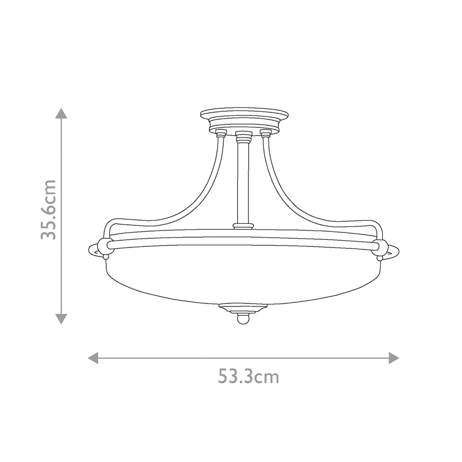 Schéma technique coté du plafonnier, hauteur 35,6 cm et largeur 53,3 cm