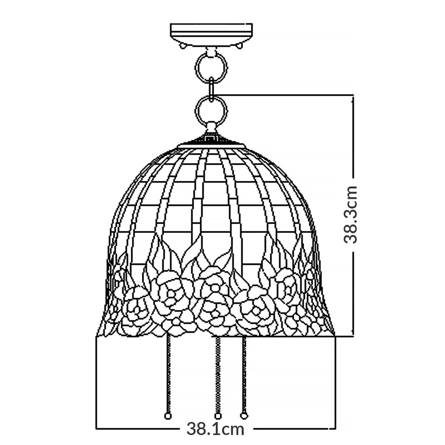 Schéma coté indiquant 38,3 cm de hauteur et 38,1 cm de largeur