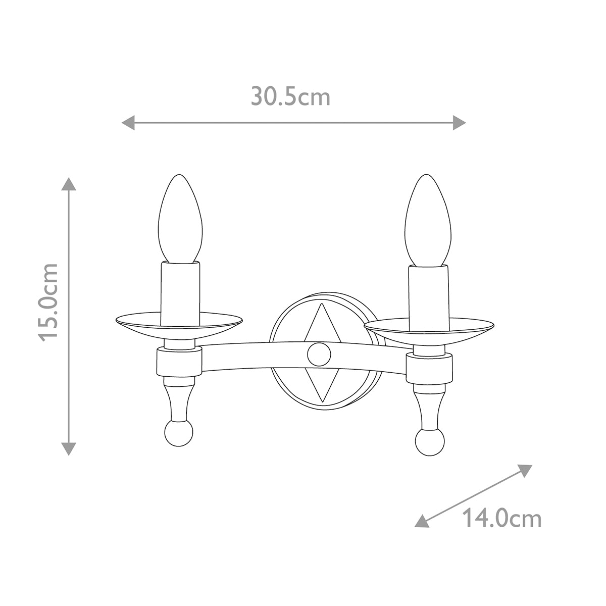 Schéma technique coté indiquant largeur hauteur et profondeur du luminaire