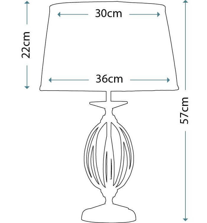 Schéma coté du luminaire indiquant hauteur totale et dimensions de l'abat-jour en centimètres.