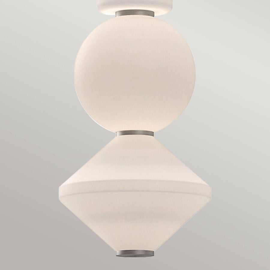 Gros plan sur la sphère opaline et le diffuseur losangé inférieur