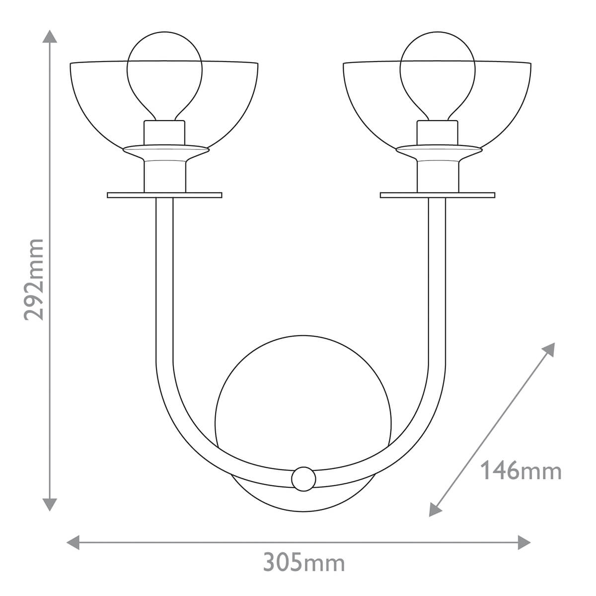 Schéma coté indiquant hauteur 292 mm, largeur 305 mm et profondeur 146 mm