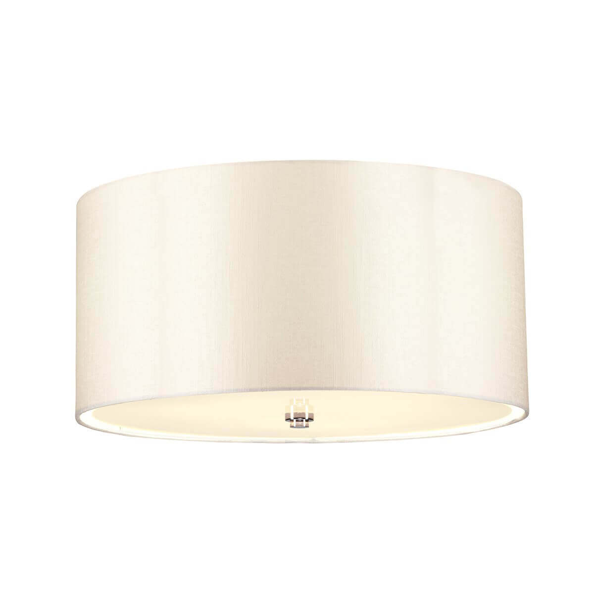 Plafonnier trois lumières vu de face, abat-jour cylindrique crème et finition chromée