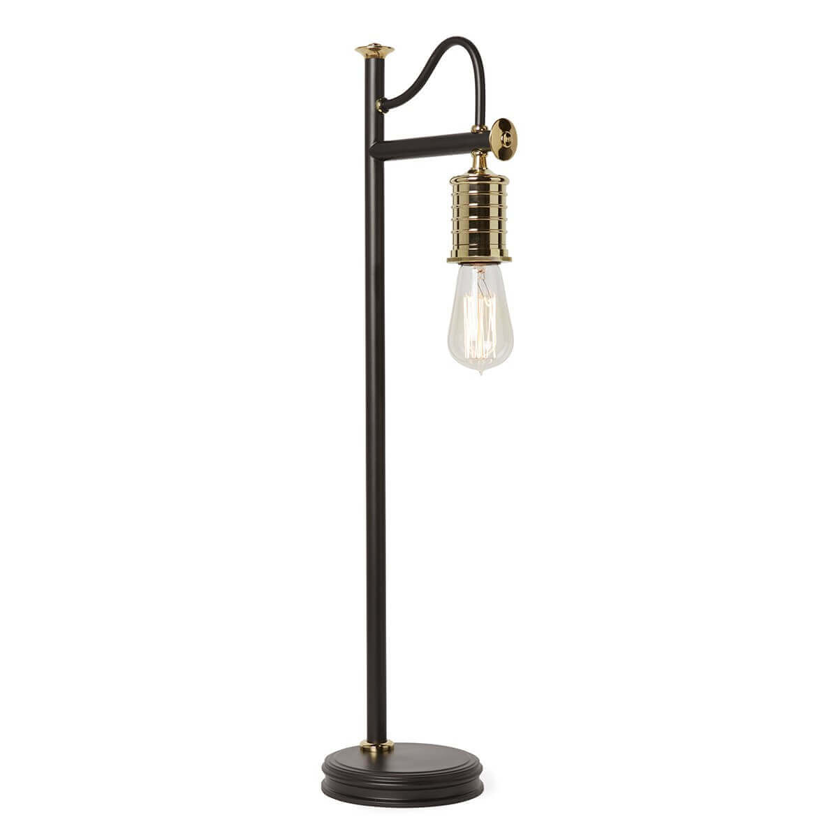 Lampe à poser noire et laiton, vue de face sur fond blanc