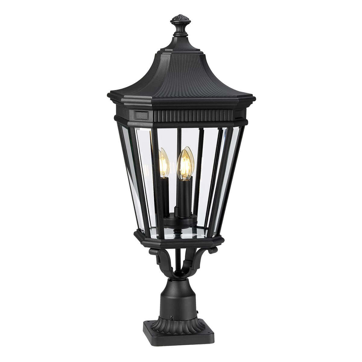 Lampadaire extérieur Cotswold Lane 3 lumières noir, verre, H 78 cm