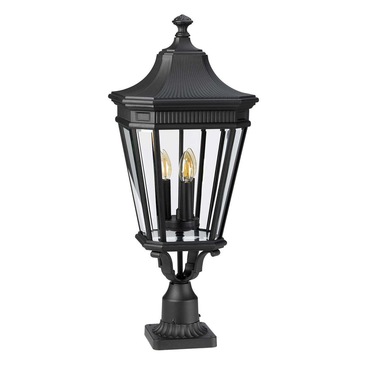 Lampadaire extérieur Cotswold Lane 3 lumières noir, verre, H 78 cm