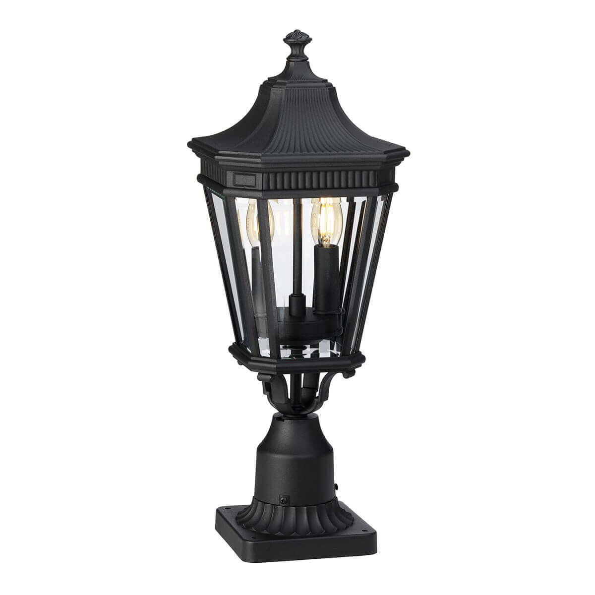 Lampadaire extérieur Cotswold Lane 2 lumières noir, verre, H 54,4 cm