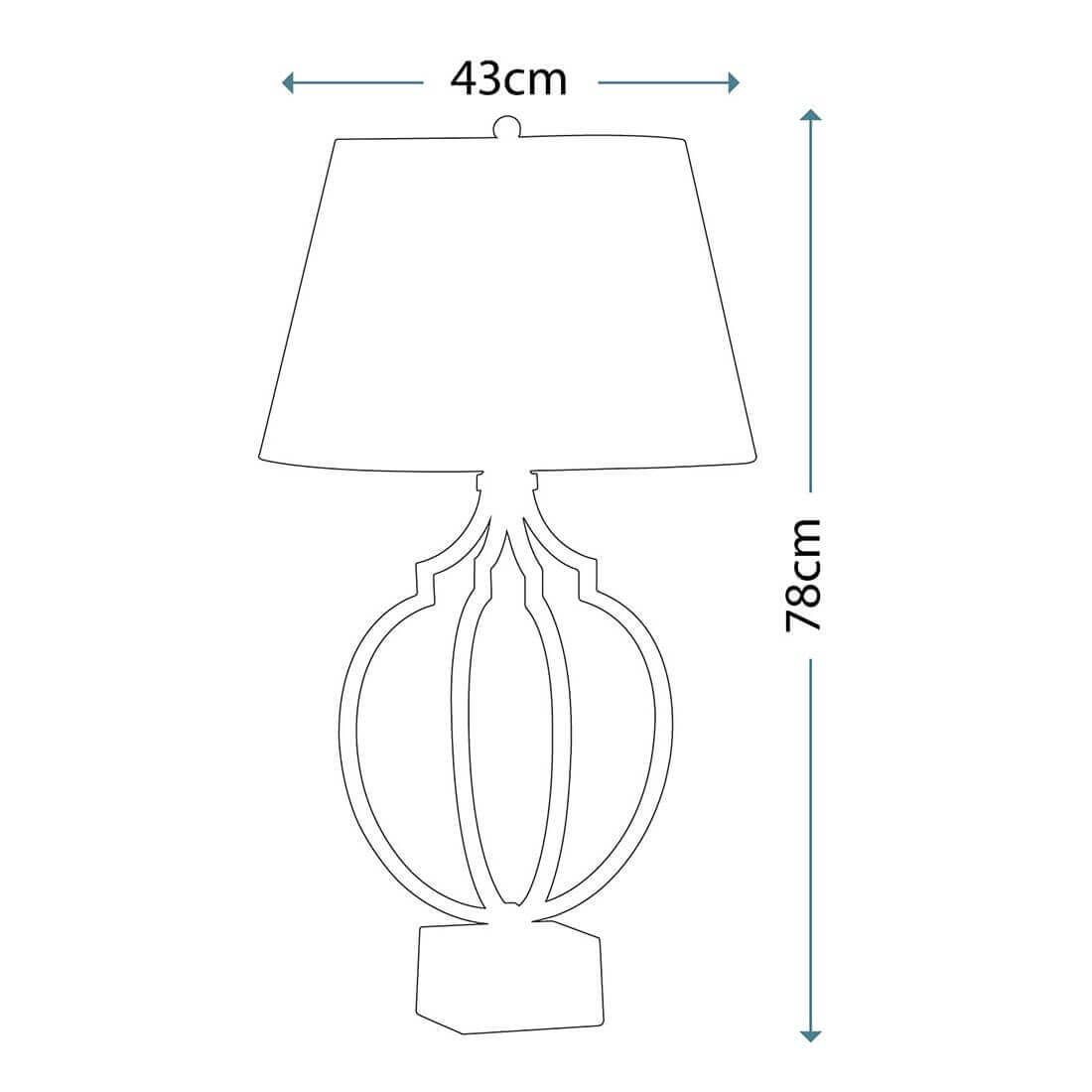 Schéma coté de la lampe, largeur 43 cm et hauteur totale 78 cm.