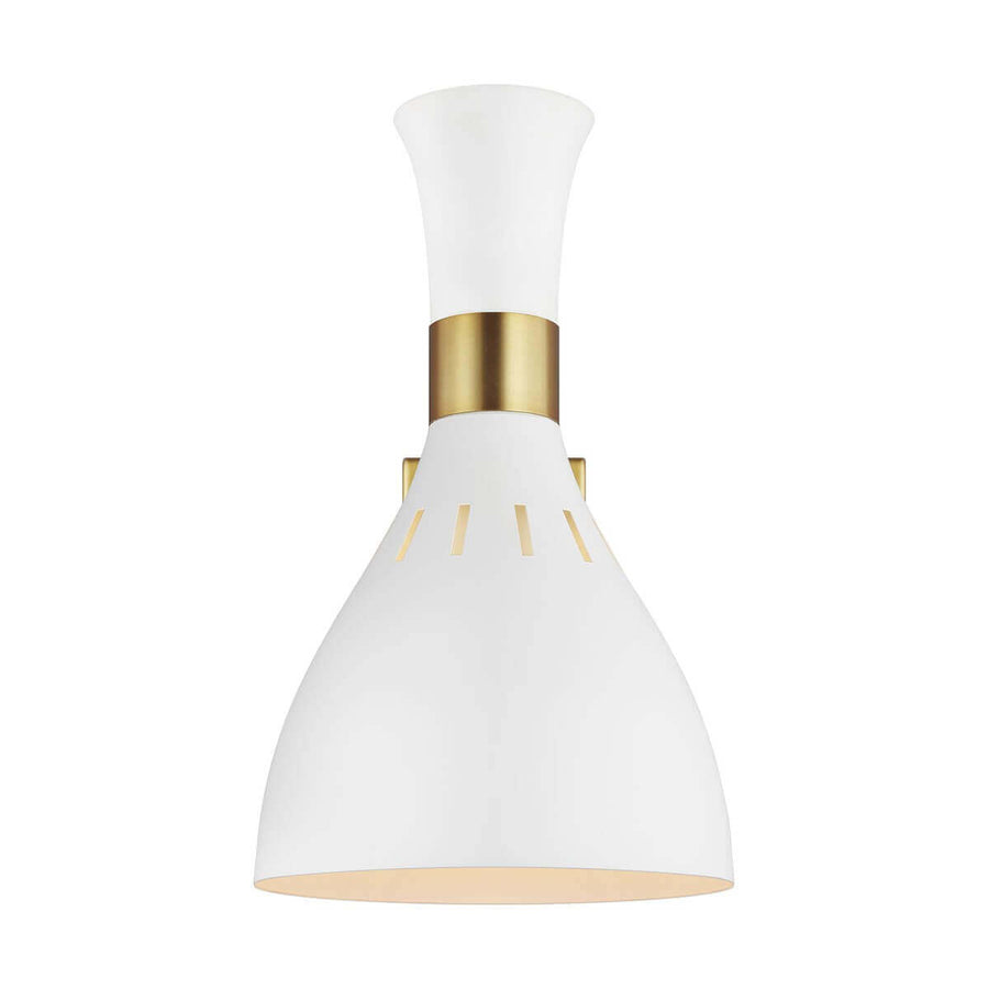 Abat-jour en forme de cloche blanche et bague en laiton, vue de face