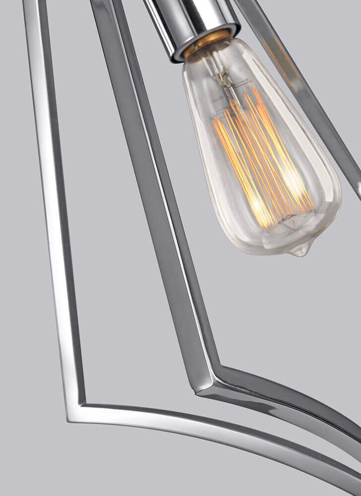 Détail de la finition chromée et de l'ampoule à filament du luminaire