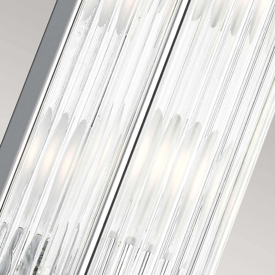 Gros plan sur le verre strié et la lumière interne de l'applique