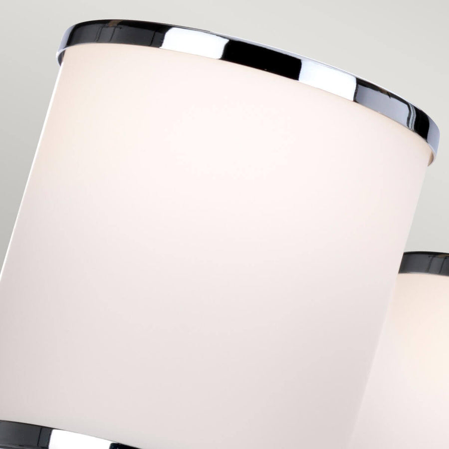 Détail du cerclage métallique brillant en haut de l'abat-jour cylindrique blanc