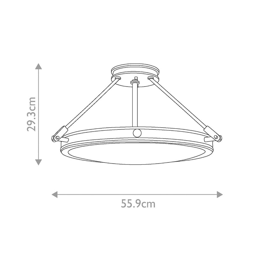 Schéma coté du plafonnier avec hauteur 29,3 cm et diamètre 55,9 cm.