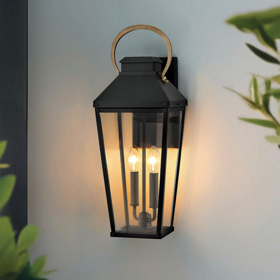 Applique extérieure Dawson 2 lumières noire et bronze, verre