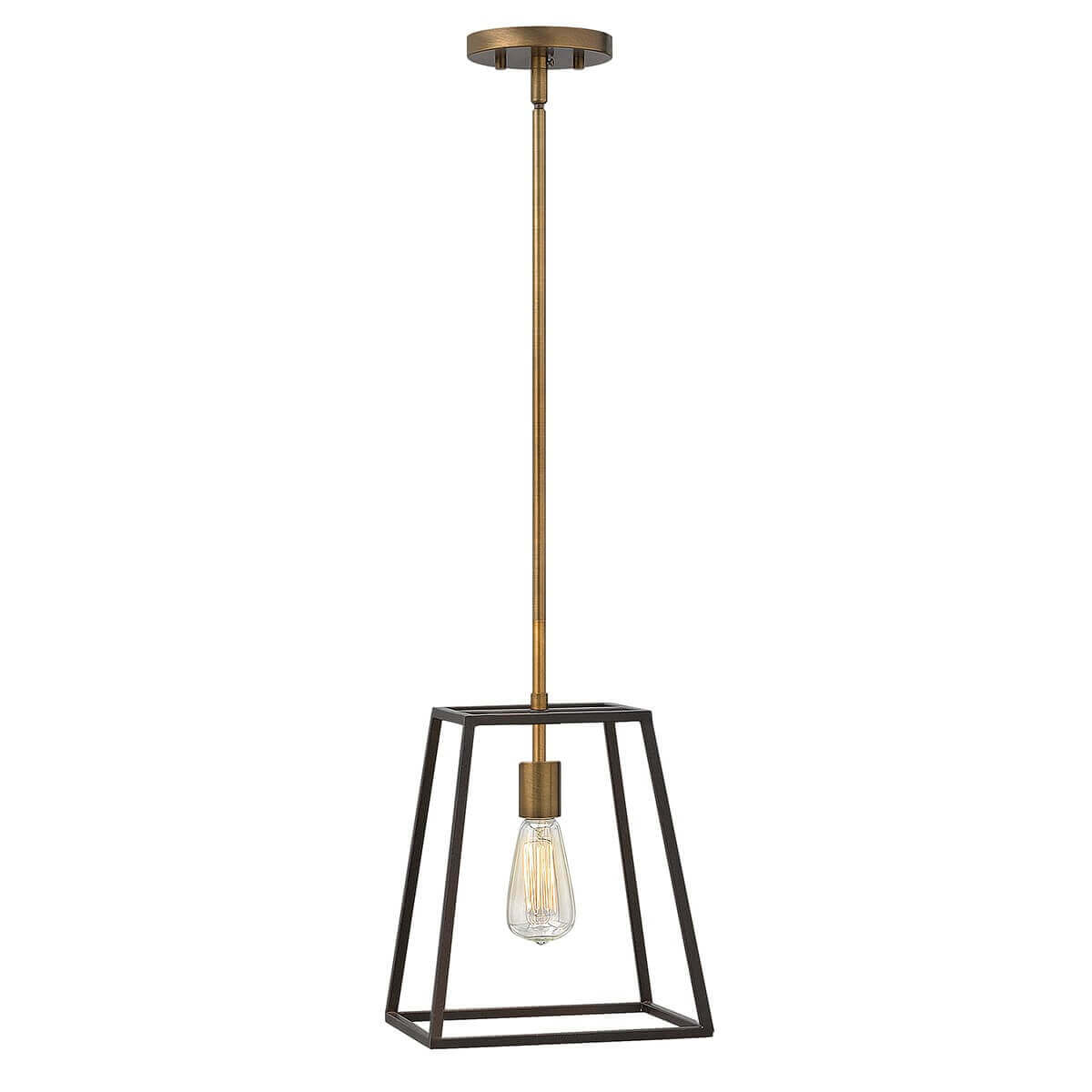 Suspension complète vue de face, tige bronze et cage trapézoïdale noire