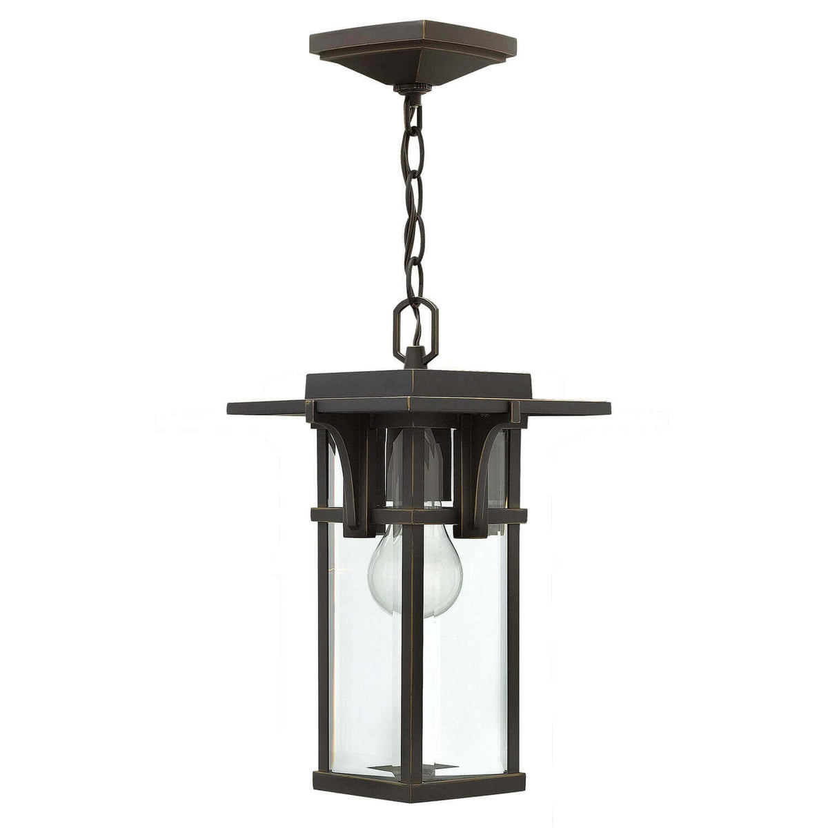 Suspension extérieure complète en métal bronze avec verre transparent et chaîne.