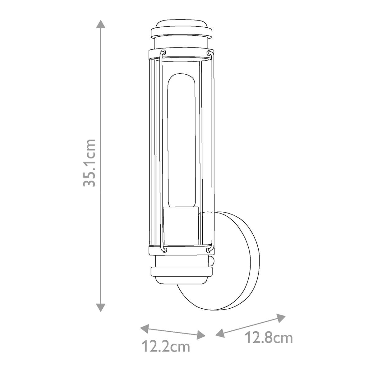 Schéma coté du luminaire avec hauteur et profondeur indiquées en centimètres