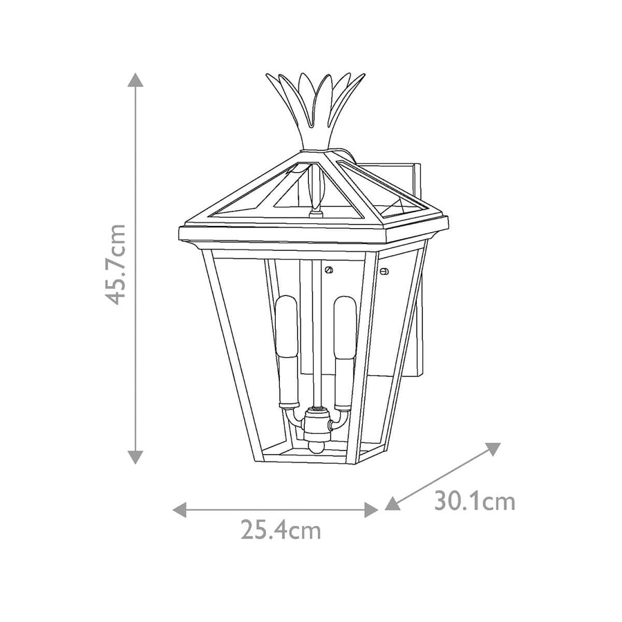 Schéma technique coté du luminaire avec hauteur et largeurs en centimètres