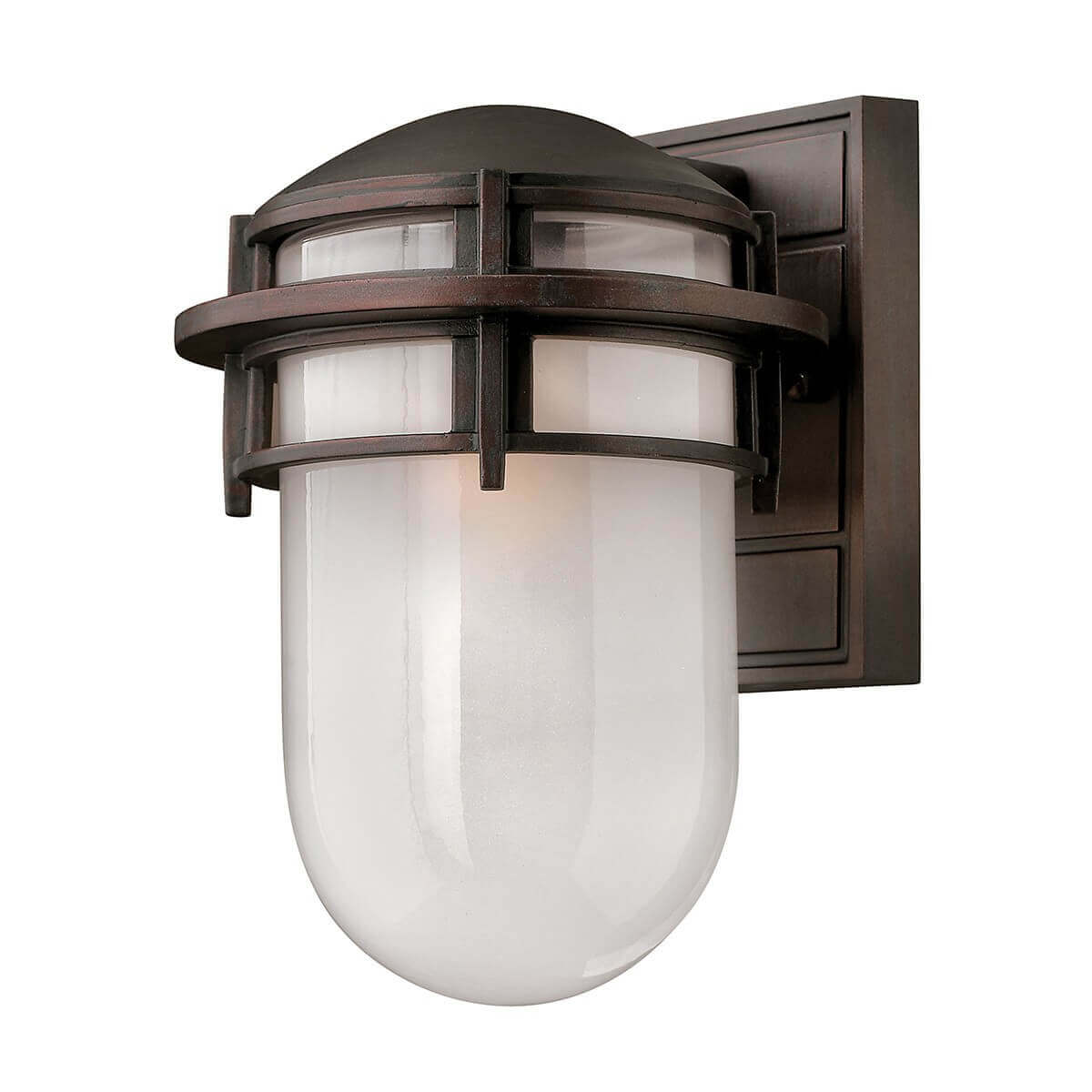 Applique murale extérieure vue de face, armature bronze et verre dépoli en forme d'œuf