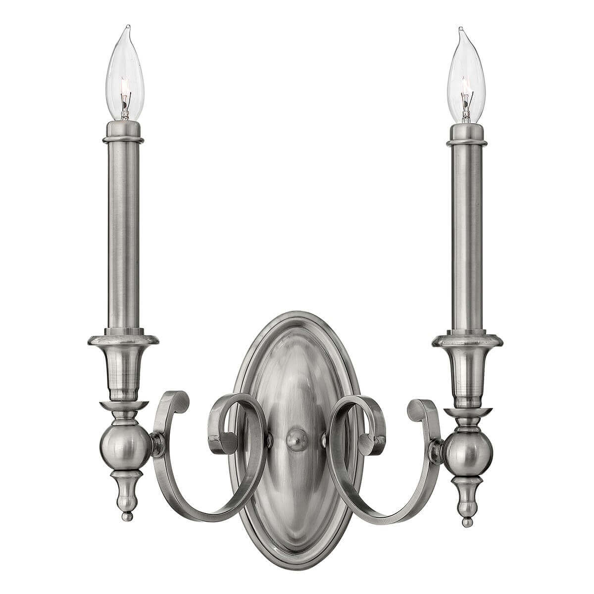 Applique murale deux lumières en nickel avec bras recourbés et douilles cylindriques