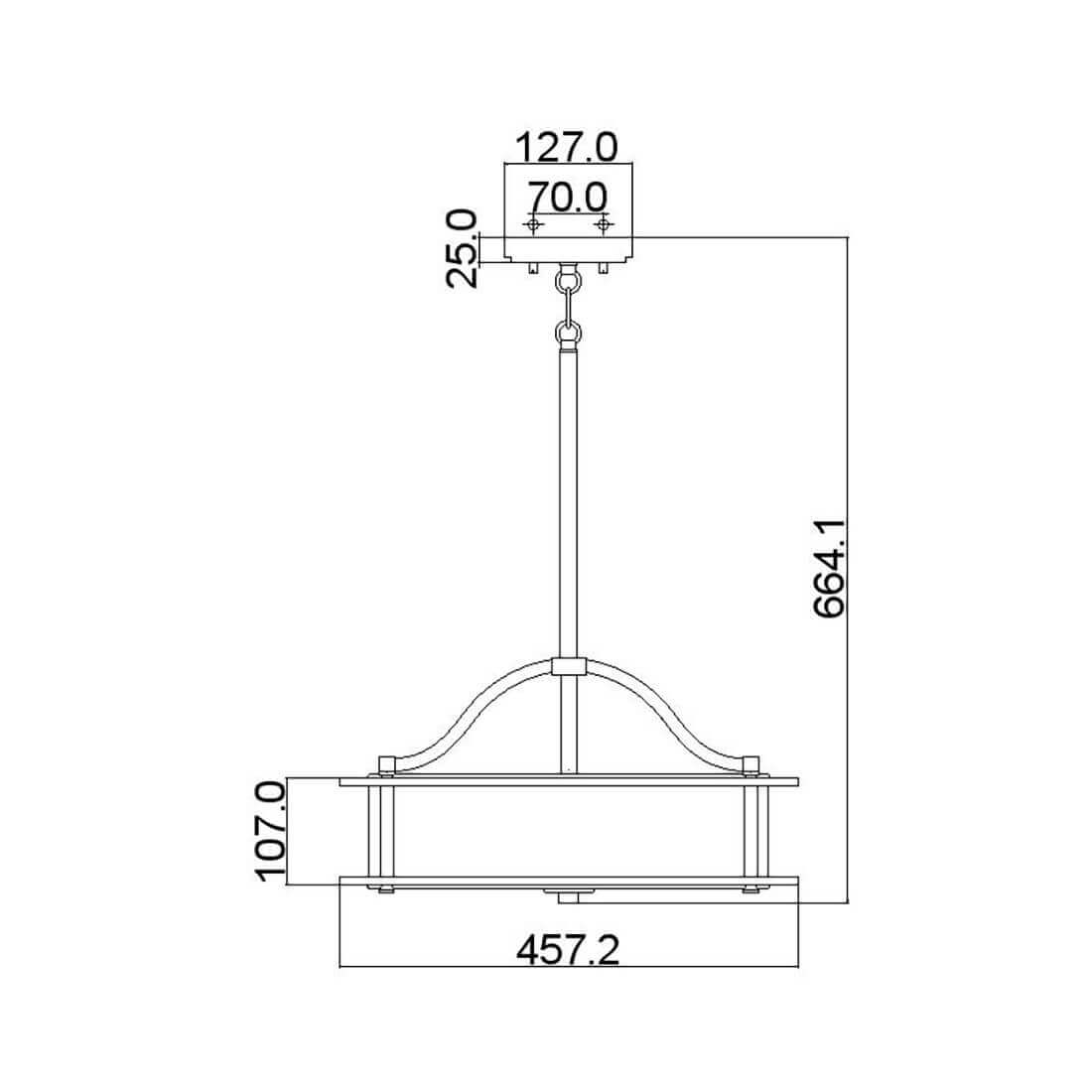 Schéma technique coté de la suspension et de ses dimensions.