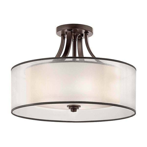 Plafonnier Lacey 4 lumières bronze et rouille, verre