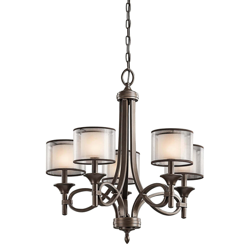 Lustre Lacey 5 lumières bronze et rouille, verre