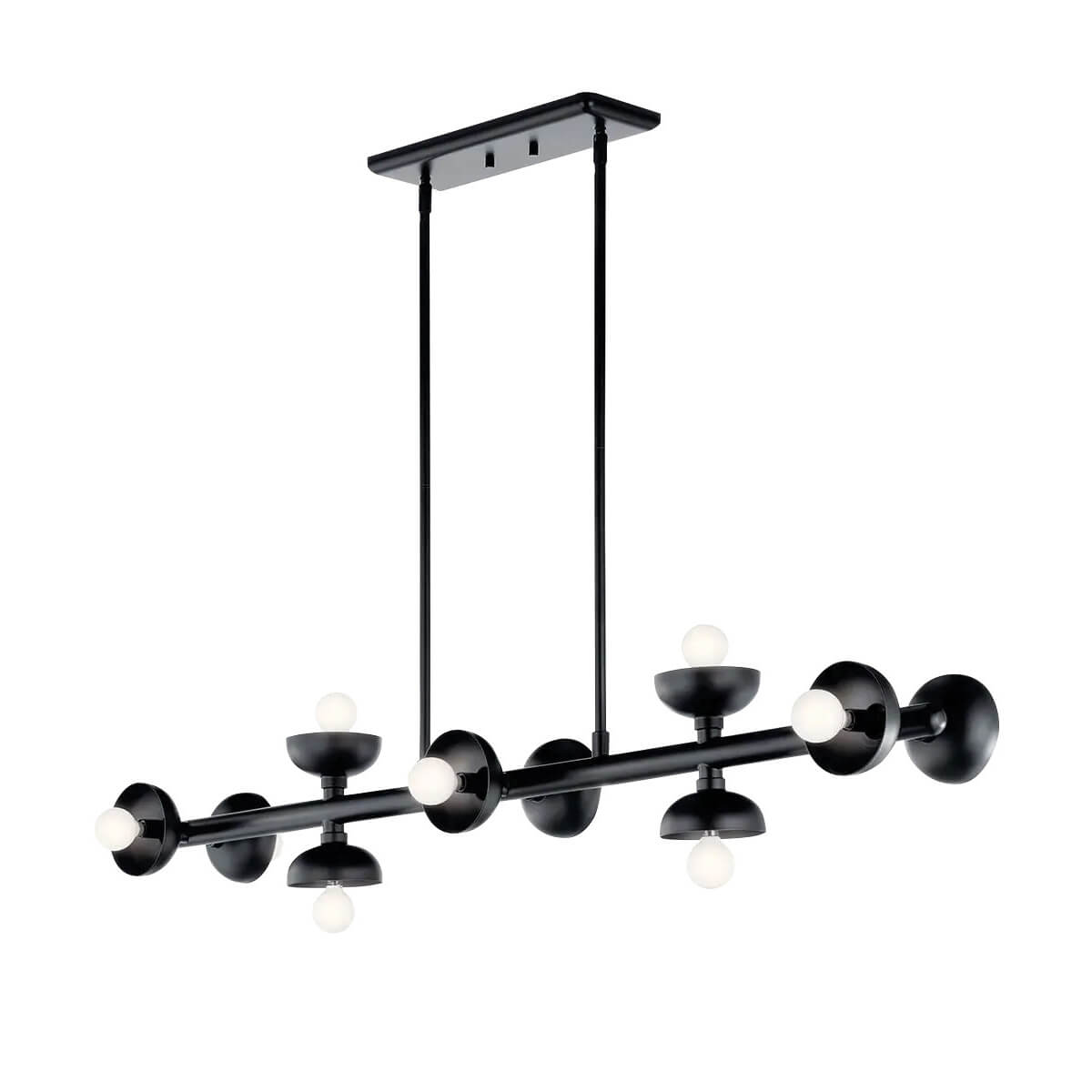 Suspension noire à dix lumières, barre horizontale et deux tiges, fond blanc