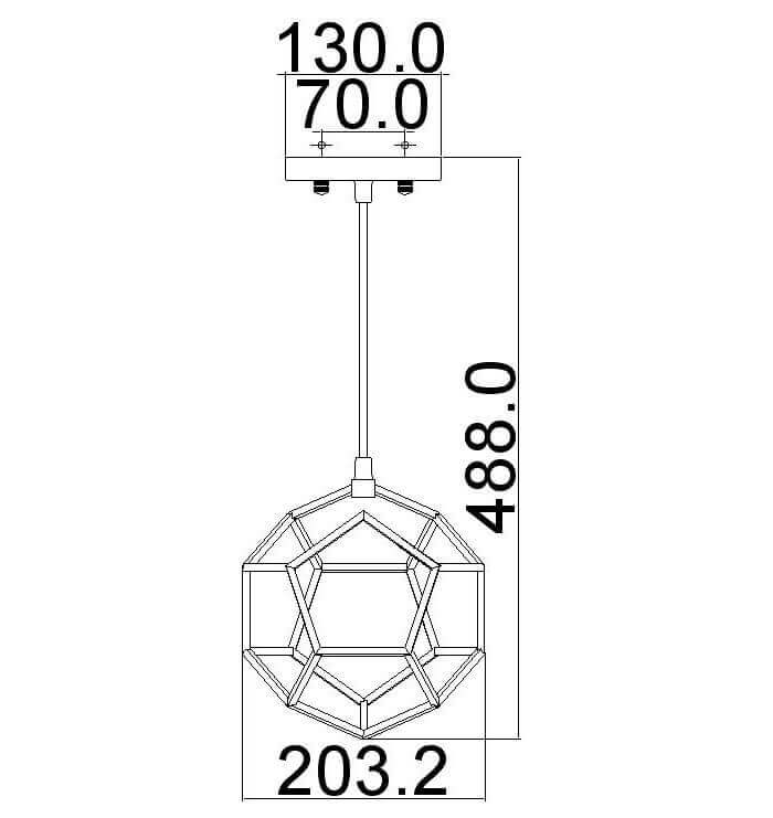 Schéma technique côté de la suspension, hauteur et largeur indiquées en millimètres.
