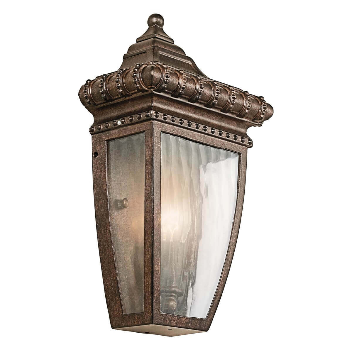 Applique extérieure en bronze avec panneaux de verre texturé, vue de face