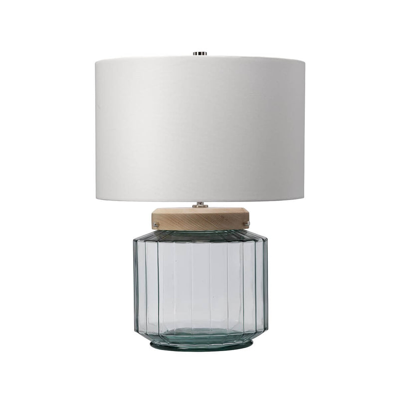 Lampe à poser Luga nickel poli et bois clair, verre