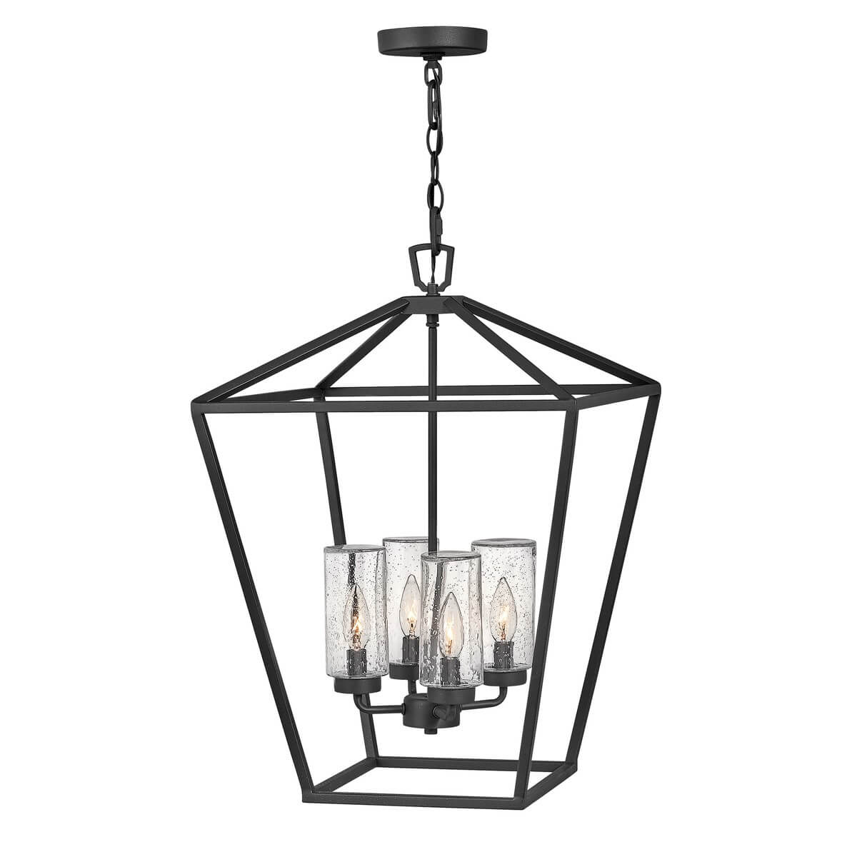 Suspension extérieure Alford Place 4 lumières noire et transparente, verre