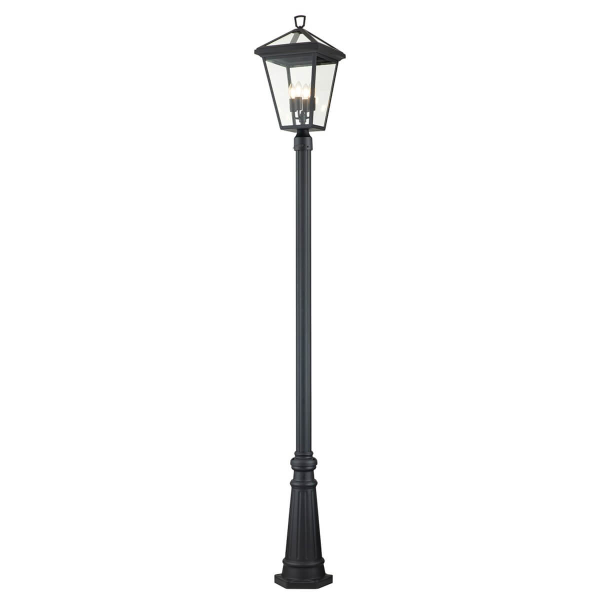 Lampadaire extérieur Alford Place 4 lumières noir et transparent, verre