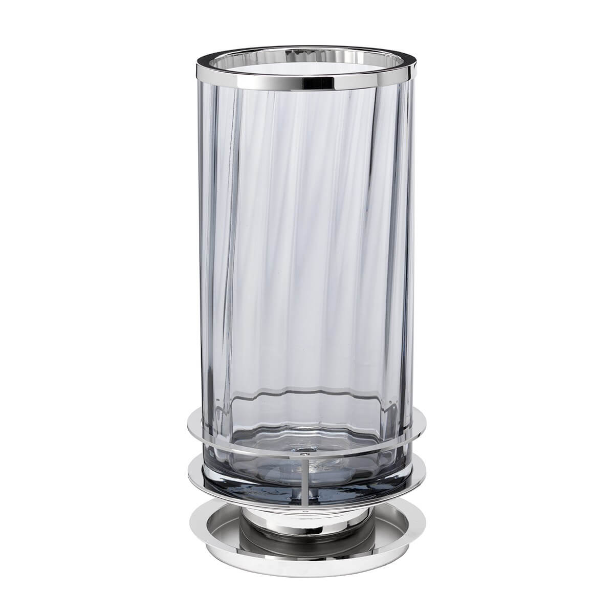 Vue de face du luminaire éteint, verre transparent laissant voir la douille intérieure