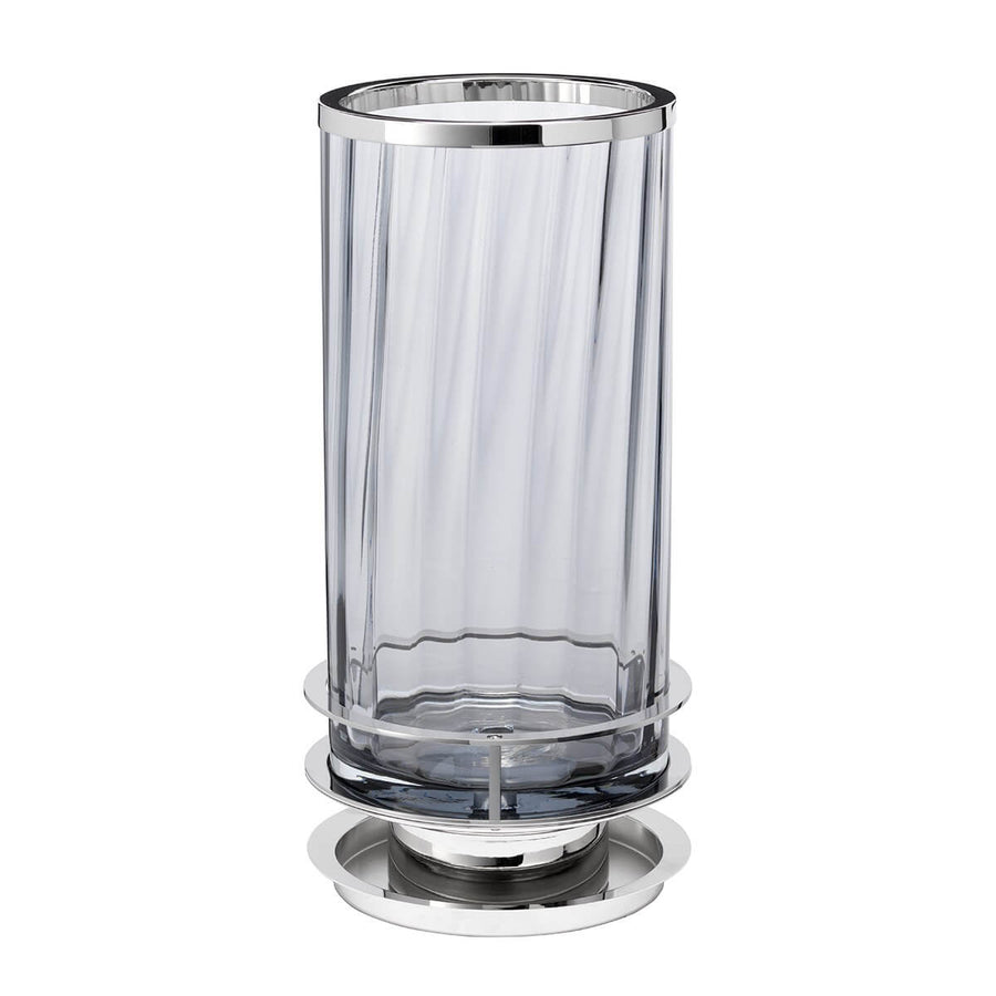 Vue de face du luminaire éteint, verre transparent laissant voir la douille intérieure