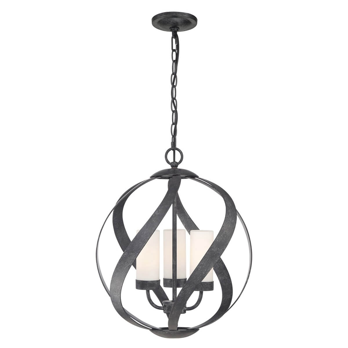 Suspension extérieure Blacksmith 3 lumières noire et opale, verre