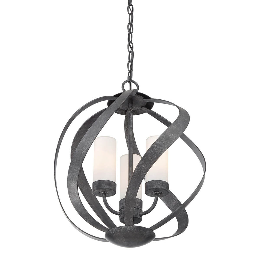 Suspension extérieure Blacksmith 3 lumières noire et opale, verre