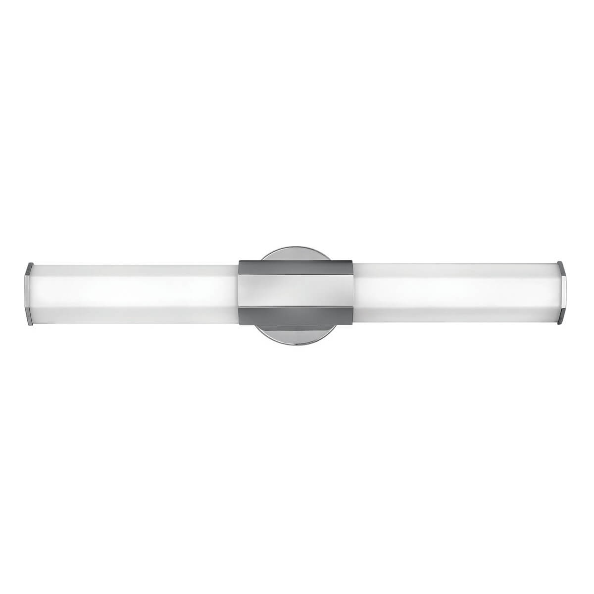 Applique murale chromée horizontale avec long tube de verre opalin blanc, vue de face