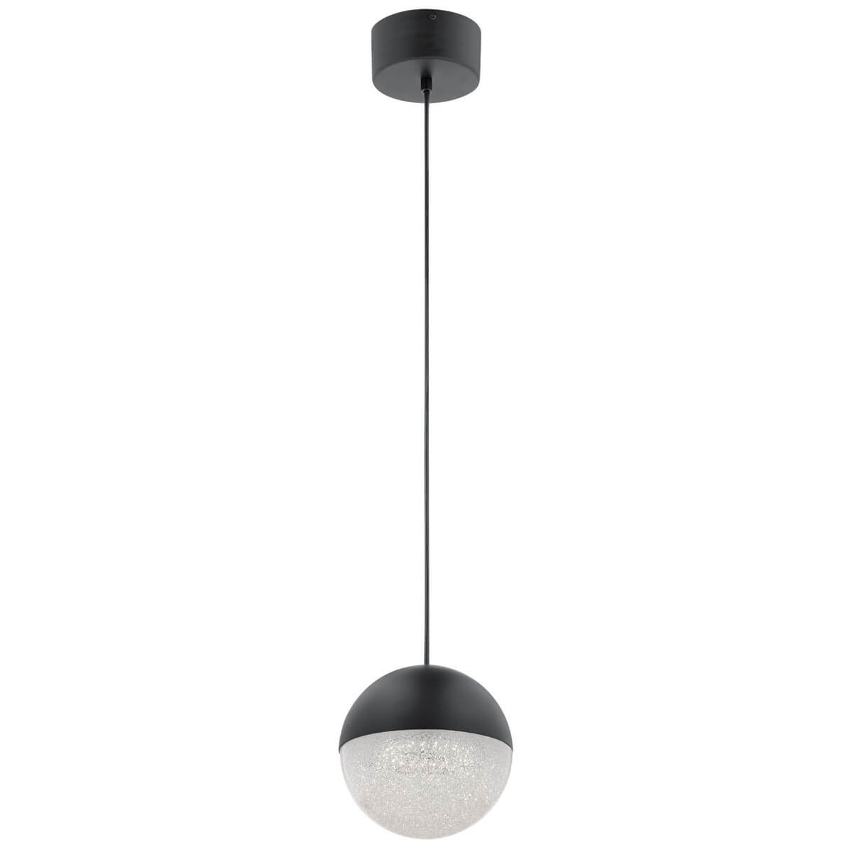 Suspension entière de face, câble noir et sphère en verre moucheté
