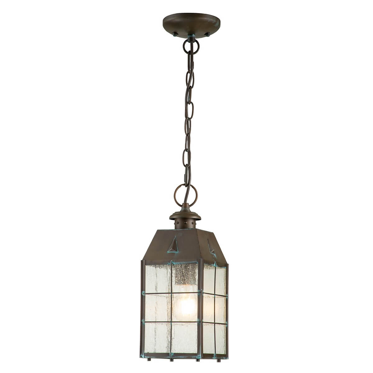 Vue de face de la suspension complète avec chaîne et cabochon de fixation