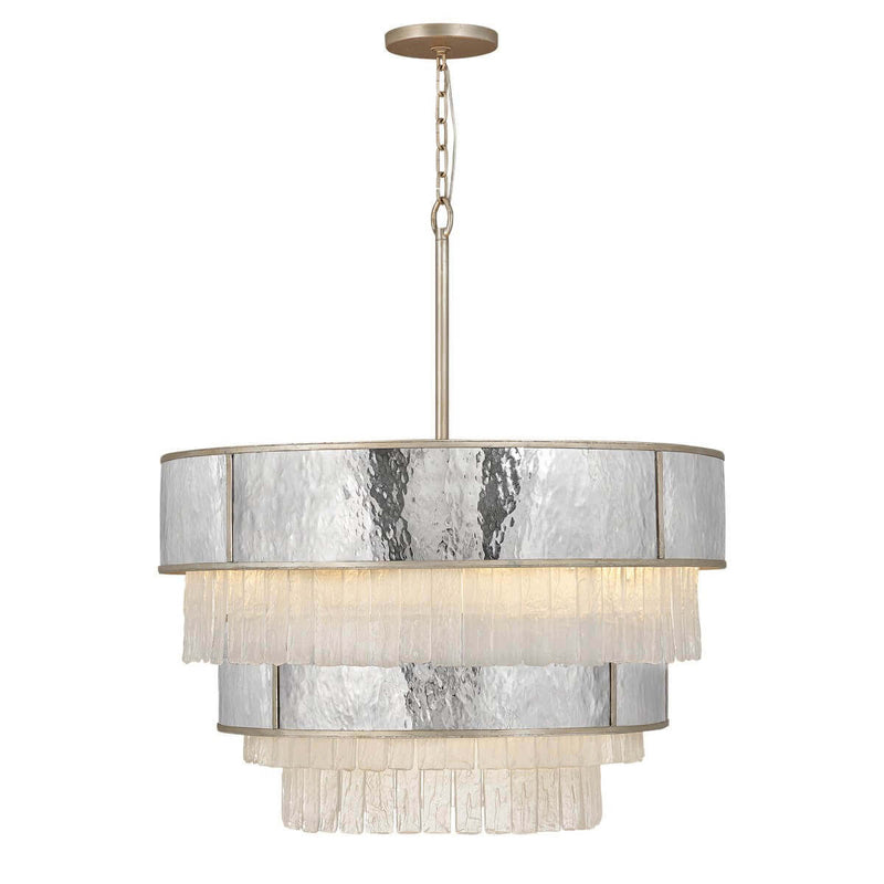 Suspension Reverie 12 lumières dorée et inox, cristal