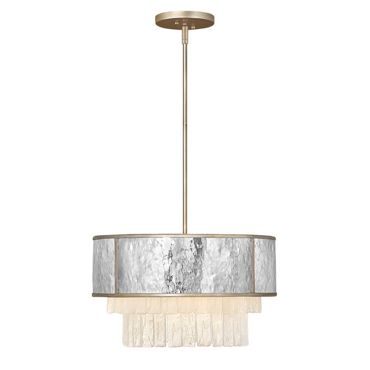 Suspension Reverie 4 lumières dorée et inox, cristal