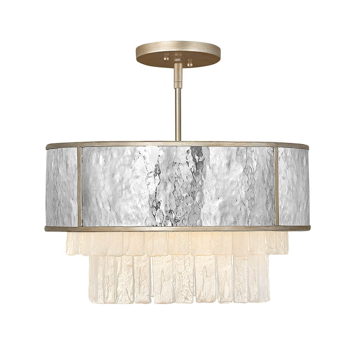 Suspension Reverie 4 lumières dorée et inox, cristal
