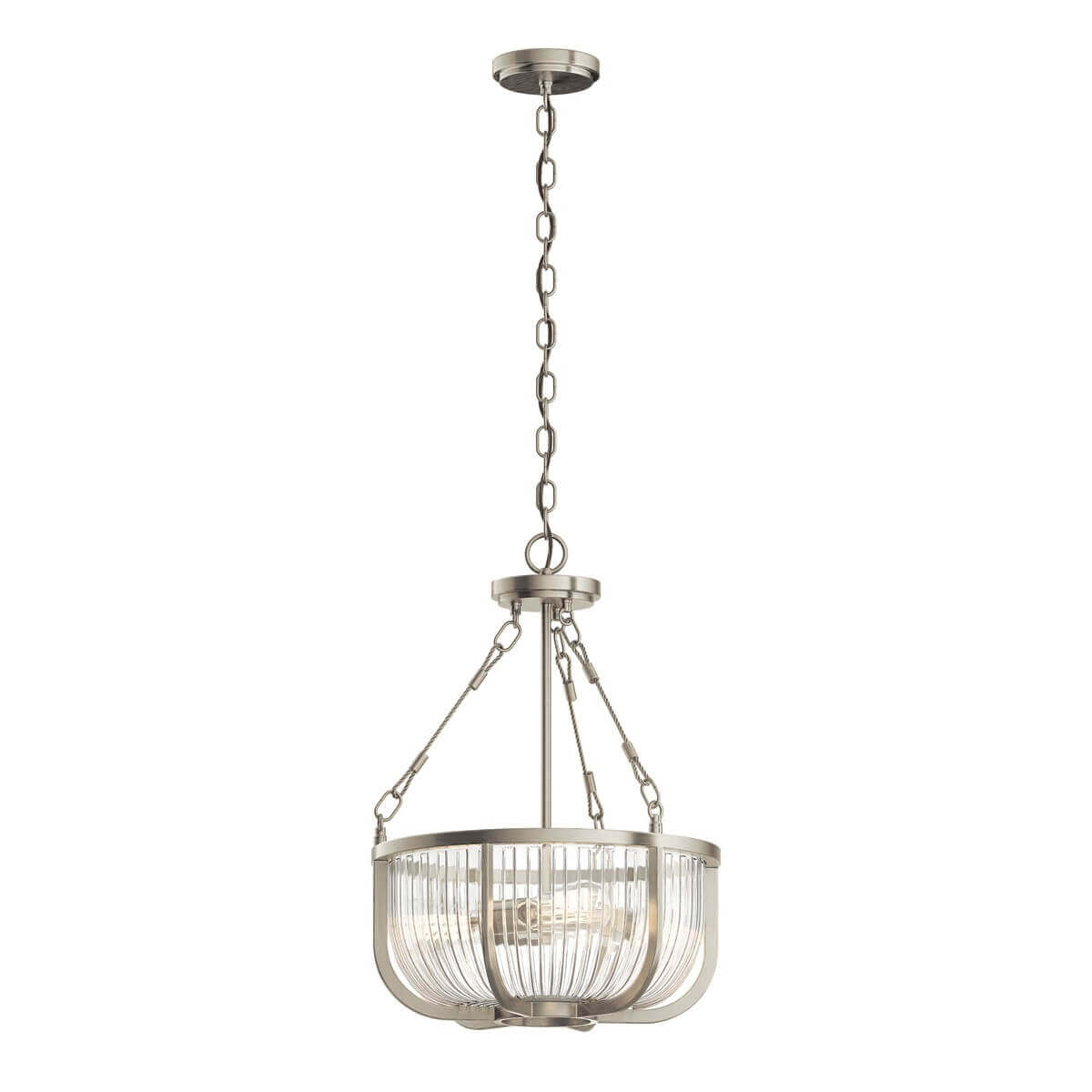 Suspension Roux 3 lumières nickel satiné et transparente, verre