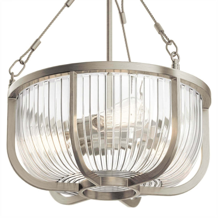 Suspension Roux 3 lumières nickel satiné et transparente, verre