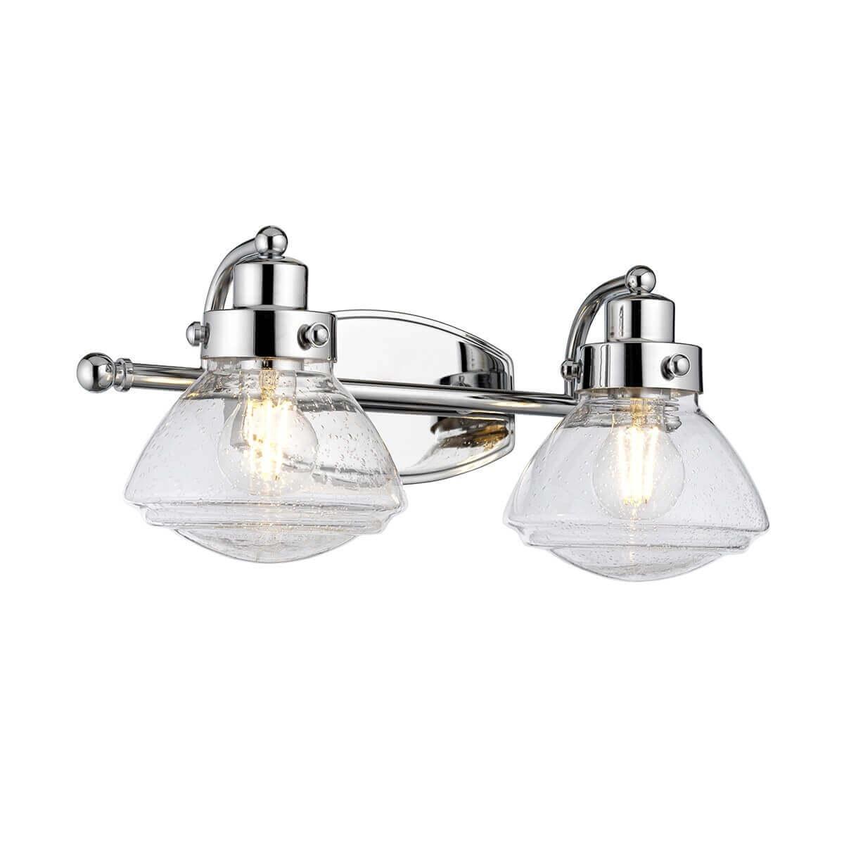 Applique murale double en chrome avec deux globes de verre transparent soufflé