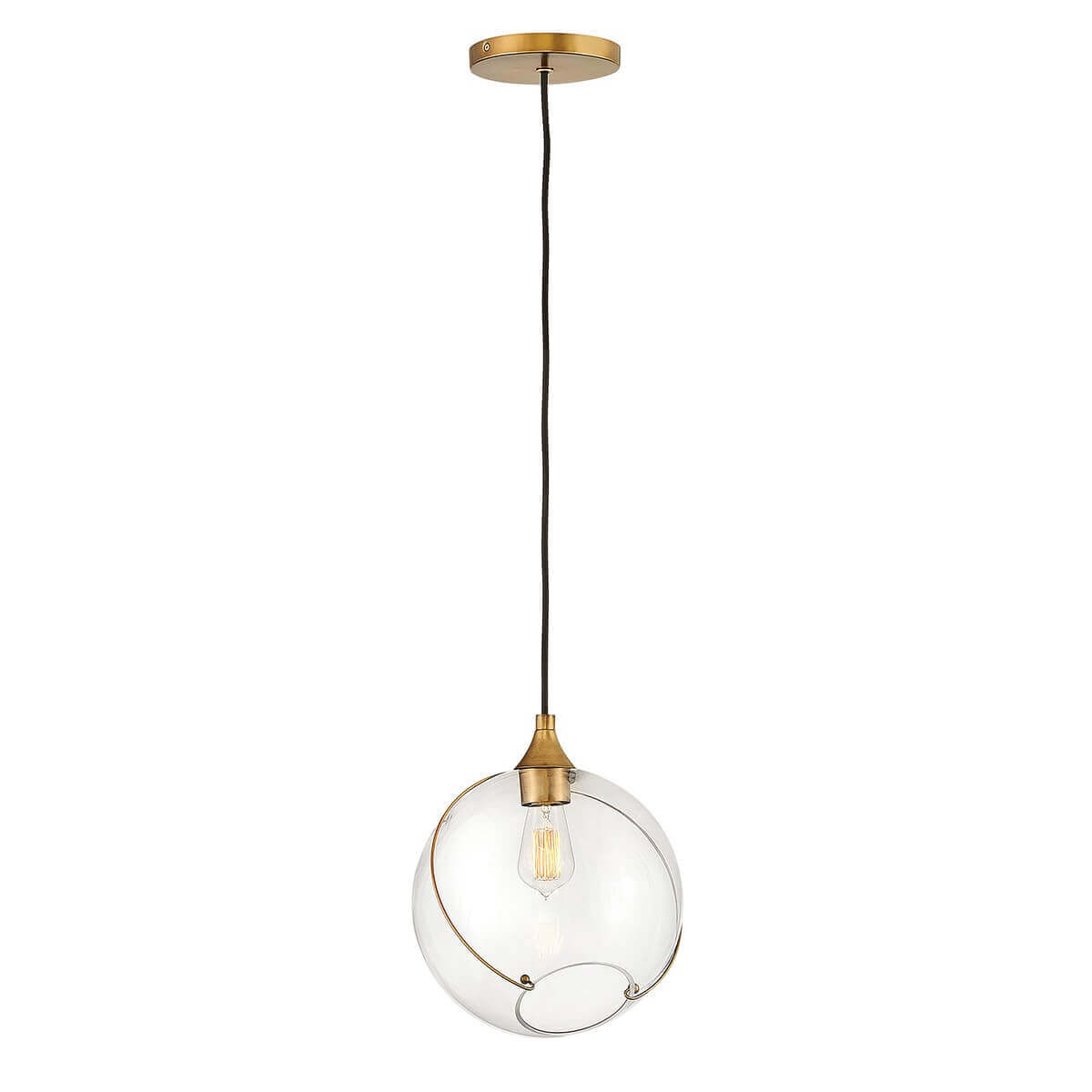 Suspension seule de face sur fond blanc, verre transparent et câble noir