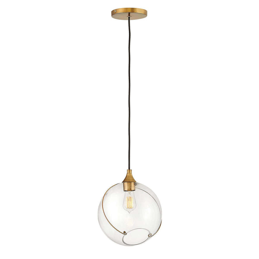 Suspension seule de face sur fond blanc, verre transparent et câble noir